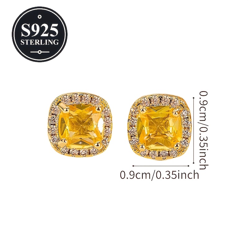 Women's 925 Hypoallergenic Golden Small Square Stud Earrings